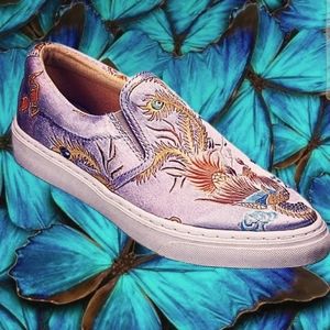 Satin brocade slip on sneakers